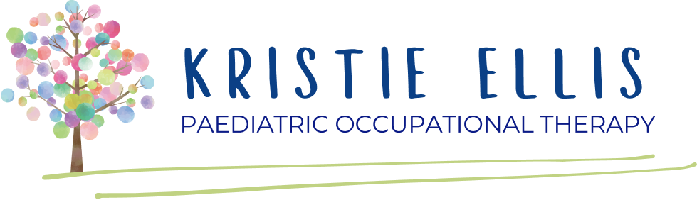Logo for Kristie Ellis Pediatric Occupational Therapy, featuring playful colors and child-friendly design elements.